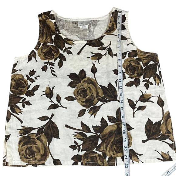 Hot Cotton 100% Linen White Green Rose Twin Set Small Tank High Waisted Pants - Picture 9 of 14